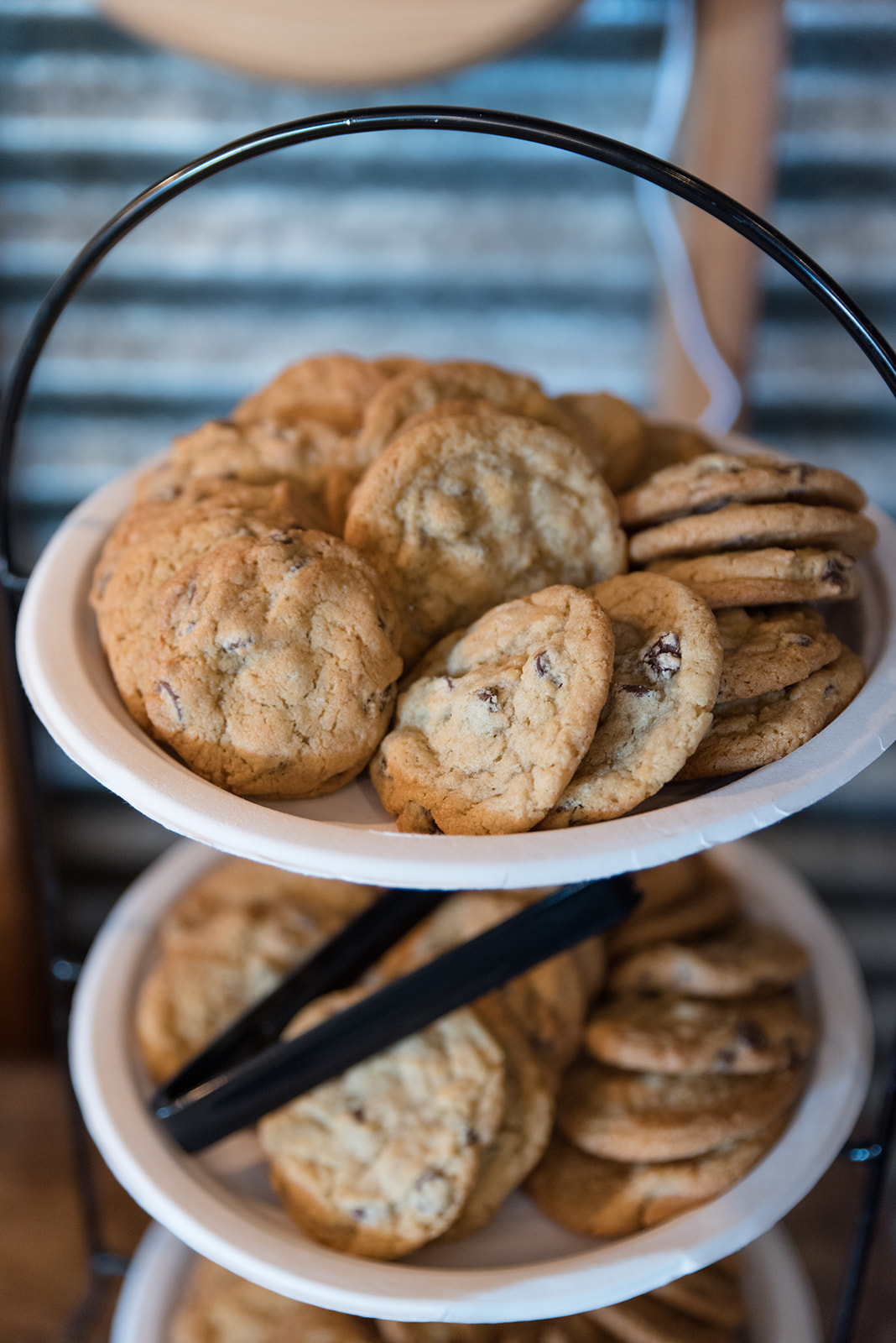 Delicious tiers of chocolate chip cookies at a wedding reception at Erickson Farmstead in Isanti, MN