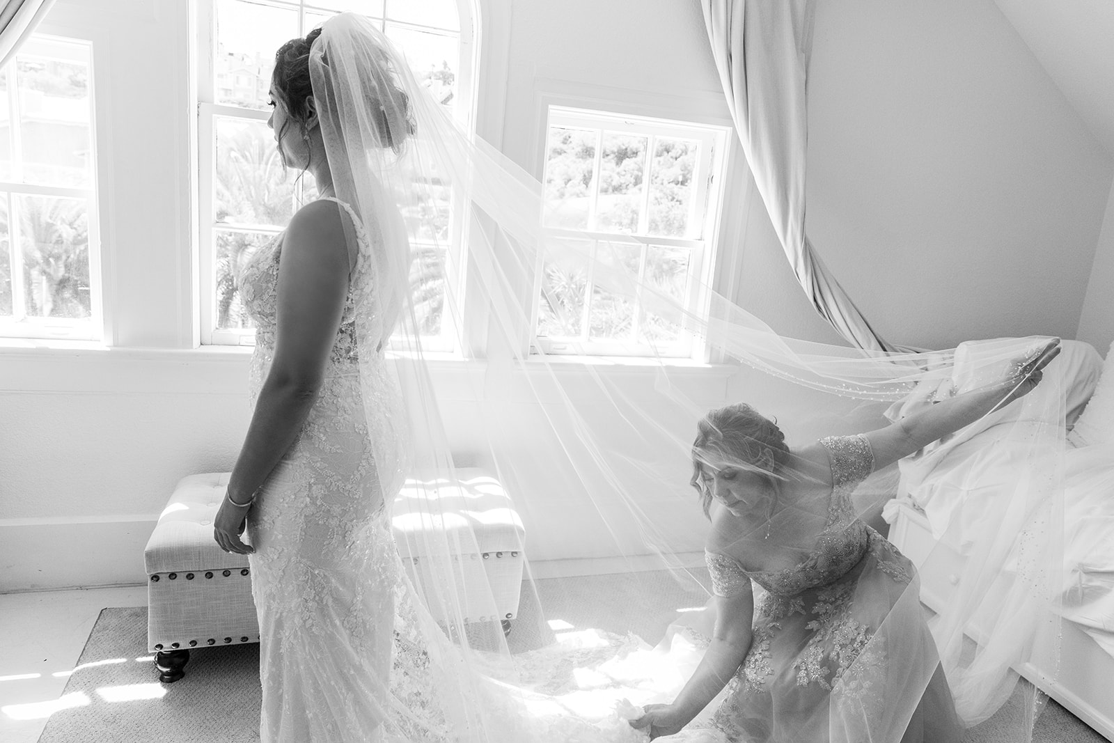 Mom fixes bride's veil