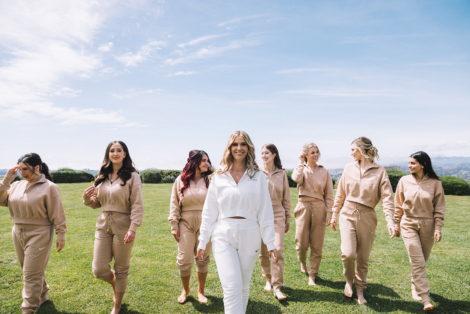 Bride gifted her bridesmaids trendy matching sweatsuits for their getting ready outfits