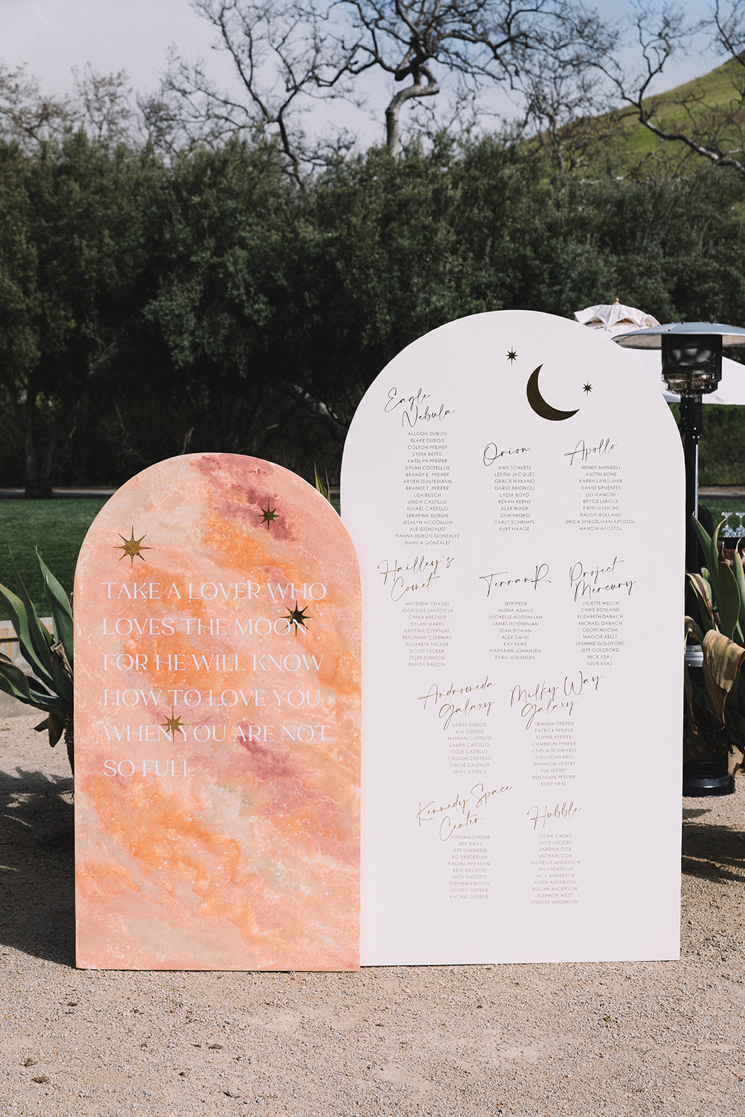 Galaxy themed personalized signage for this Central Coast wedding at Higuera Ranch in California