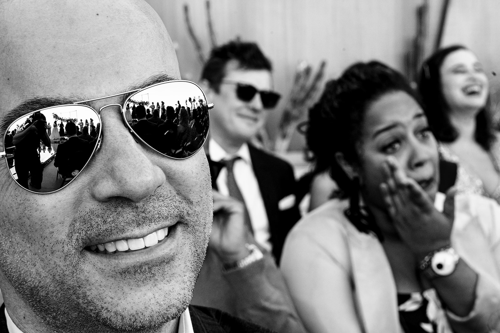Emotional guests at a wedding in Las Vegas. BW photo 