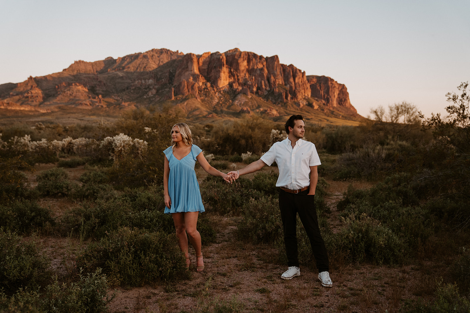 Arizona Engagement photos at the Superstition Mountains at Sunset