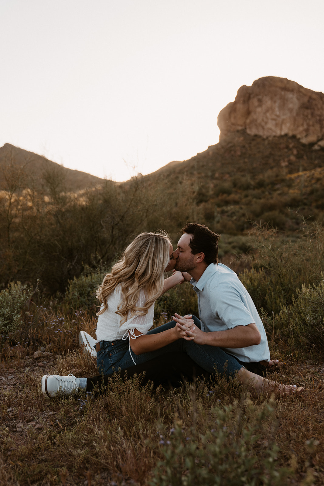 Arizona Engagement photos in the Superstition Mountains in the wildflower bloom. 