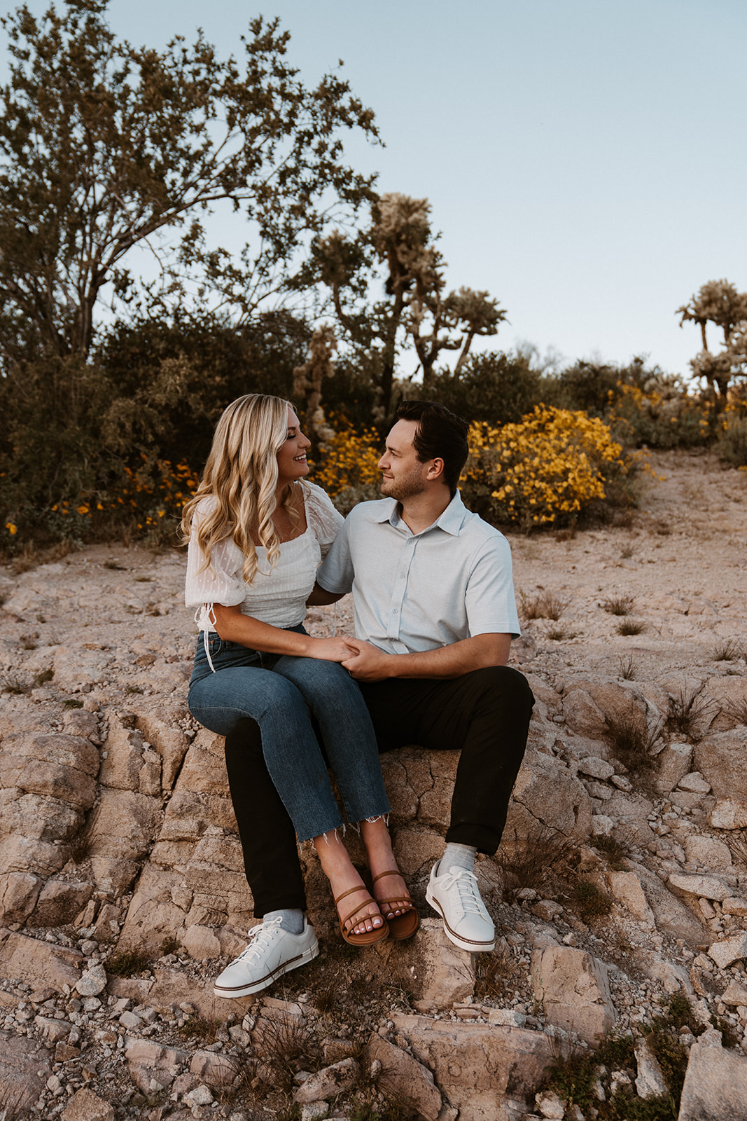 Desert Engagement Photos with neutral outfit ideas
